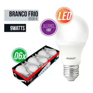 Lâmpada Led Bulbo 9W Bivolt 6.5K 6 Unidades Avant