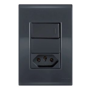 INTERRUPTOR SIMPLES 10A + TOMADA 2P+T 10A LIZ GRAFITE