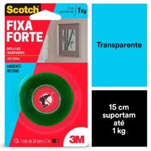 Fita Fixa Forte Dupla Face Transparente Scotch 3M - 24mmx2m
