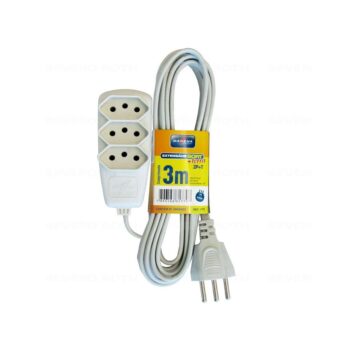Extensão Elétrica 3 Tomadas 2P+T Branco Daneva 10A - 3m