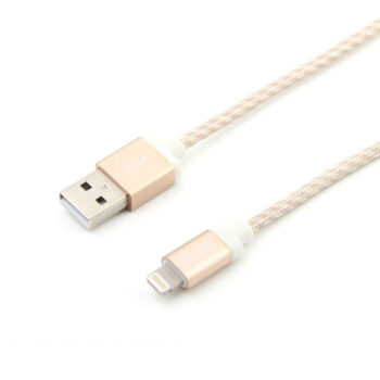 Cabo USB Lightning de Nylon Trançado Reforçado Dourado Geonav 1,5m