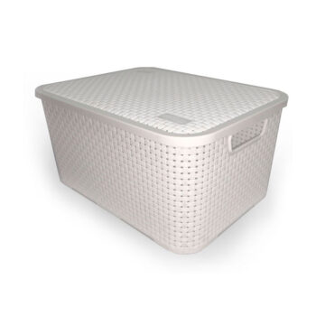 Cesto Organizador com Tampa de Plástico Branco Rattan Nitronplast 16L
