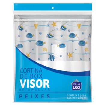 Cortina de Vinil para Box com Estampa de Peixe Plast Leo 2 x 1,35 m