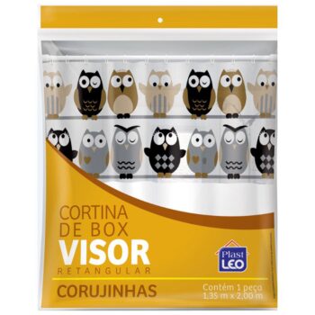 Cortina de Vinil para Box com Estampa de Coruja Plast Leo 2 x 1,35 m