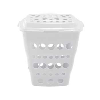 Cesto de Roupas com Tampa em Plástico Branco Paramount 55L