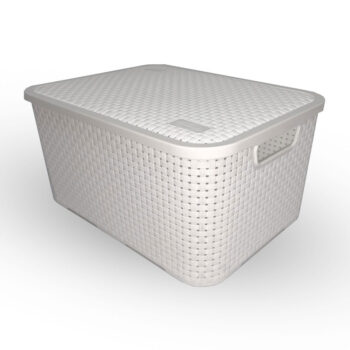 Cesto Organizador com Tampa de Plástico Branco Rattan Nitronplast 8L