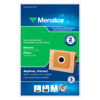 Kit Sacos Descartáveis Para Aspirador de Pó SIM02 Menalux 3 Unidades