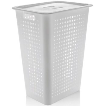 Cesto de Roupas em Plástico com Tampa Branco Ou 47L