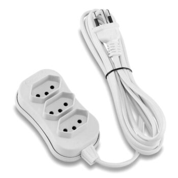 Extensão Elétrica 3 Tomadas 2P+T Branco Force Line 10A - 5m