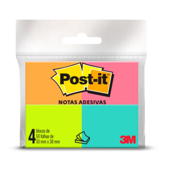 Bloco Adesivo Post-it Neon 38x50 mm 4 unidades