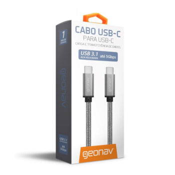 Cabo Transferência de Dados USB-C para USB-C Cinza Geonav 1,5m