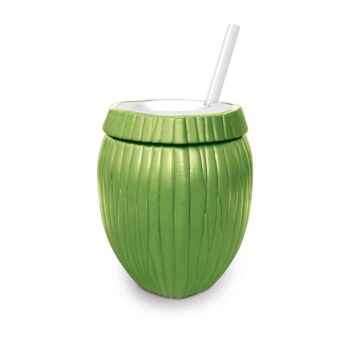 Copo Plástico Formato de Coco Verde com Canudo Injetemp