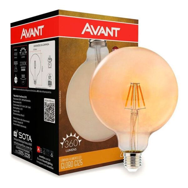 Lâmpada Led Fililamento Globo G125 4W Bivolt 2.2K Avant