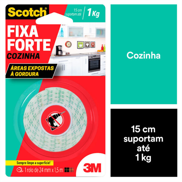 Fita Fixa Forte Dupla Face para Cozinha Scotch 3M - 24mmx1,5m - Imagem 4