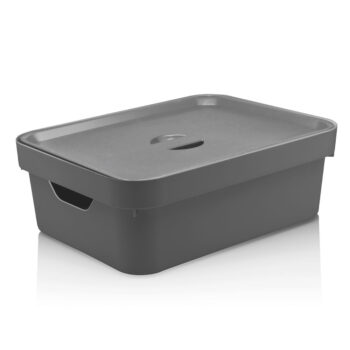 Caixa Organizadora com Tampa de Plástico Cinza Chumbo OU 10,5L