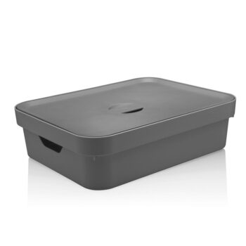 Caixa Organizadora com Tampa de Plástico Cinza Chumbo OU 16L