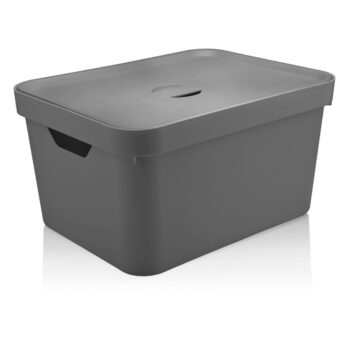 Caixa Organizadora com Tampa de Plástico Cinza Chumbo OU 32L