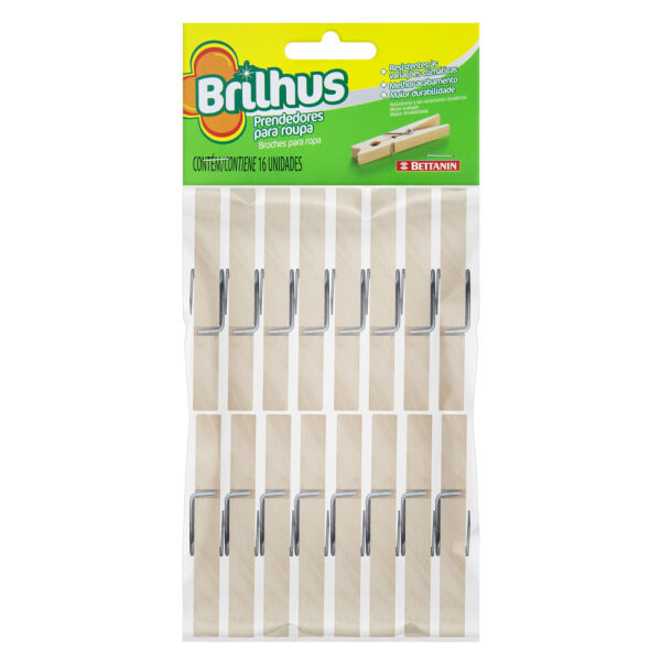 Prendedores de Roupa Brilhus Madeira Bettanin 16 Peças - Imagem 2