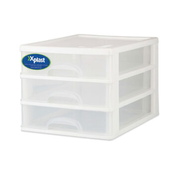Gaveteiro de Mesa em Plástico Branco com 3 Gavetas Mitro