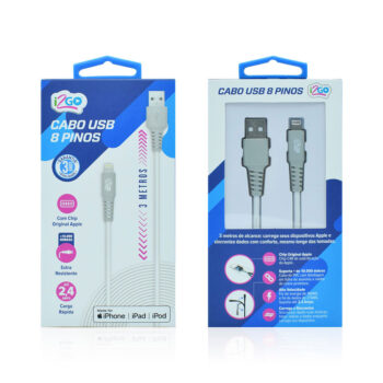 Cabo USB Lightning Branco I2GO 3m