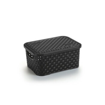 Cesto Organizador com Tampa de Plástico Preto Rattan Nitronplast 2,5L