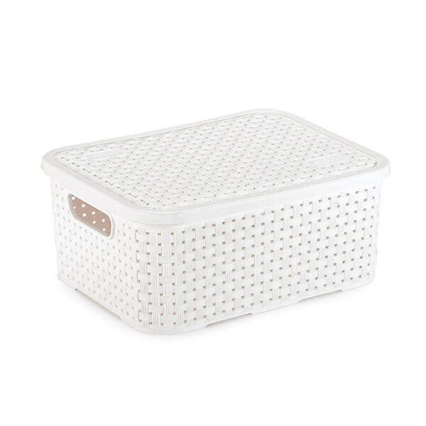 Cesto Organizador com Tampa de Plástico Branco Rattan Nitronplast 2,5L - Imagem 2