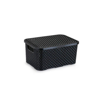 Cesto Organizador com Tampa de Plástico Preto Rattan Nitronplast 16L