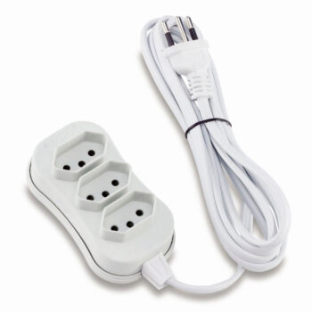 Extensão Elétrica 3 Tomadas 2P+T Branco Force Line 10A - 10m
