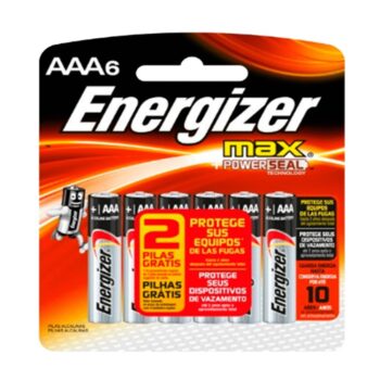 Pilha Alcalina AAA Max Energizer 6 Unidades