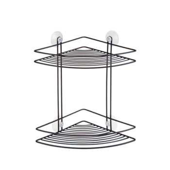Prateleira de Canto Dupla em Aço Preta com Ventosa Arthi 28x27cm