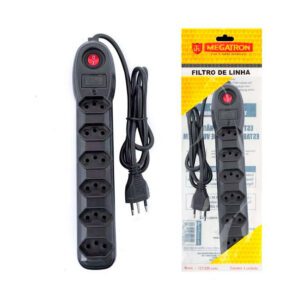 Filtro de Linha com 6 Tomadas Preta Megatron 3M Bivolt