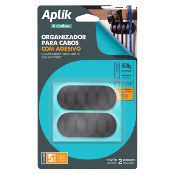 Organizador para Cabos com Adesivo Preto 2 Unidades 5 Divisórias Aplik Ordene
