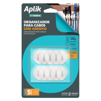 Organizador para Cabos com Adesivo Branco 2 Unidades 5 Divisórias Aplik Ordene