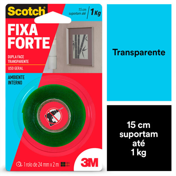 Fita Fixa Forte Dupla Face Transparente Scotch 3M - 24mmx2m