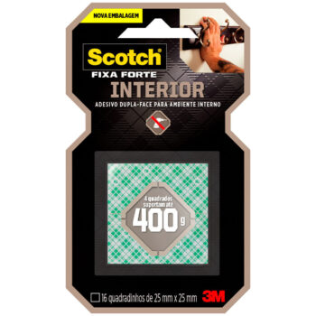 Fita Fixa Forte Dupla Face Scotch 3M - 25x25mm - 16 quadrados