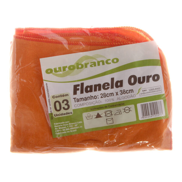 Kit de Flanelas para Limpeza Laranja Ouro Branco 28x48cm 3 unidades - Imagem 2
