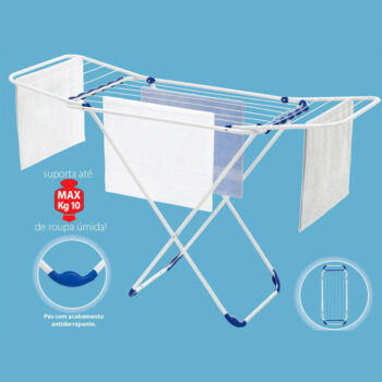 Varal de Chão Búzios com Abas em Aço Branco Maxeb 150x56x85cm