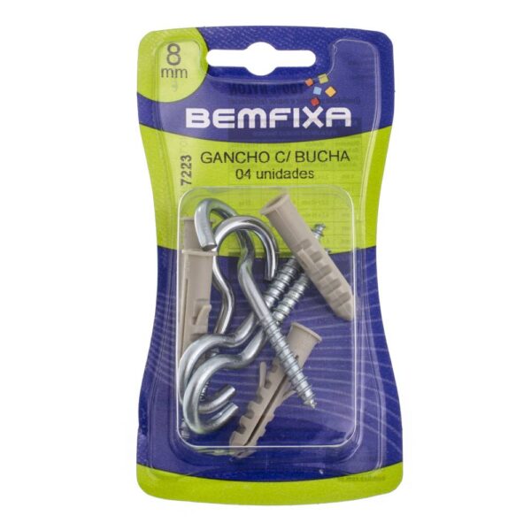 Gancho com Bucha 8mm Bemfixa 4 unidades - Imagem 2