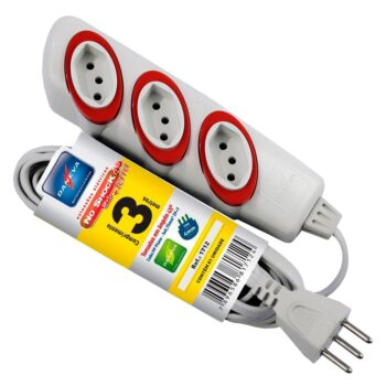 Extensão Elétrica 3 Tomadas 2P+T Branco/Vermelho Daneva 10A - 3m