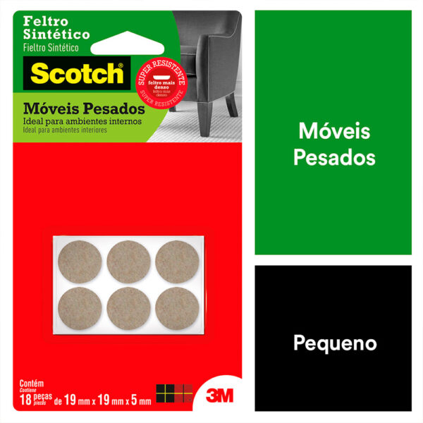 Protetor Anti-risco Redondo em Feltro Marrom P Scotch 3M - 18 unidades - Imagem 2