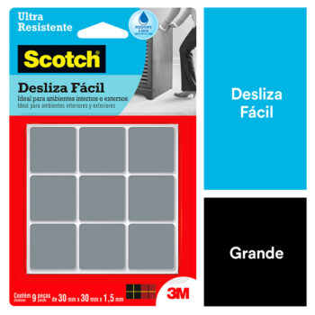 Protetor Deslizante Quadrado em Eva Cinza M Scotch 3M - 9 unidades