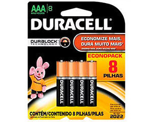 Pilha Alcalina AAA Duracell 8 Unidades