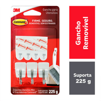 Gancho Adesivo Branco/Metal Command 3M 3 Peças até 225g