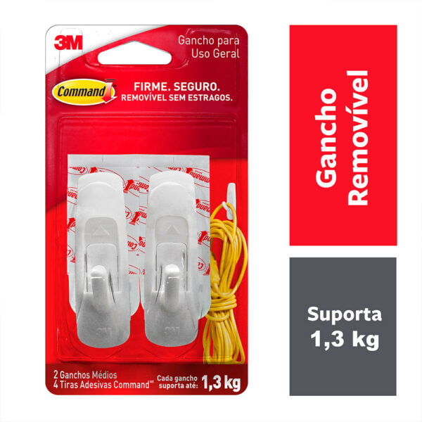 Gancho Adesivo Branco Command 3M 2 Peças até 1,3kg - Imagem 3