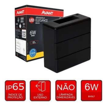 Arandela Led Eleganc. 6W Biv. 3000K Preta